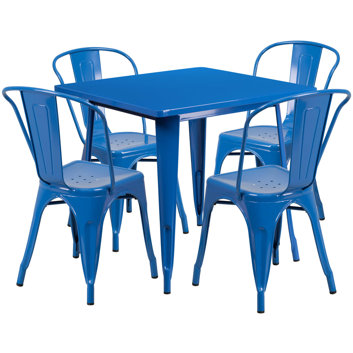 31.5" Square Metal Indoor-Outdoor Table Set with 4 Stack Chairs