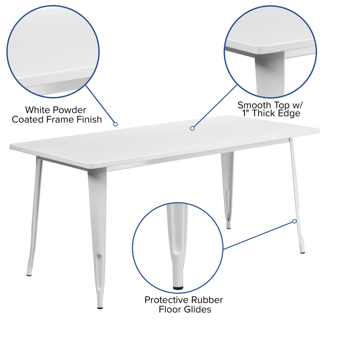 31.5" x 63" Rectangular Metal Indoor-Outdoor Table - Industrial Table - Image 3
