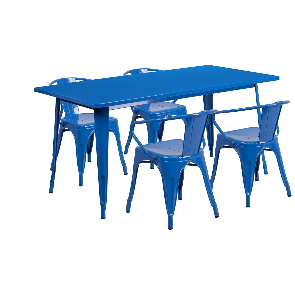 31.5'' x 63'' Rectangular Metal Indoor-Outdoor Table Set with 4 Arm Chairs