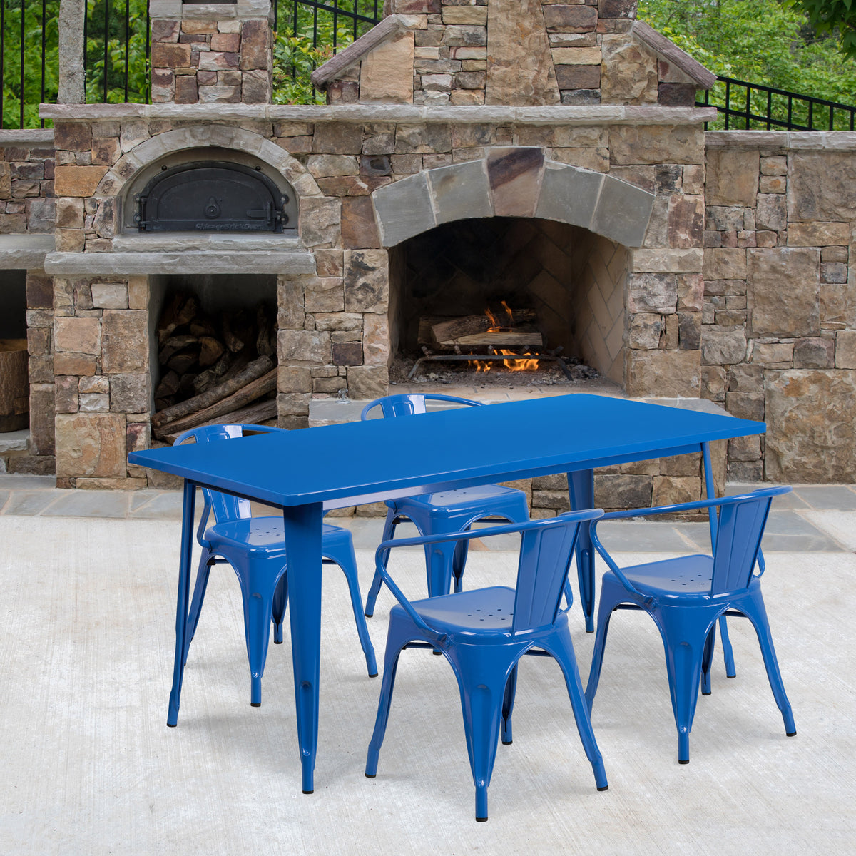 31.5'' x 63'' Rectangular Metal Indoor-Outdoor Table Set with 4 Arm Chairs - Image 2