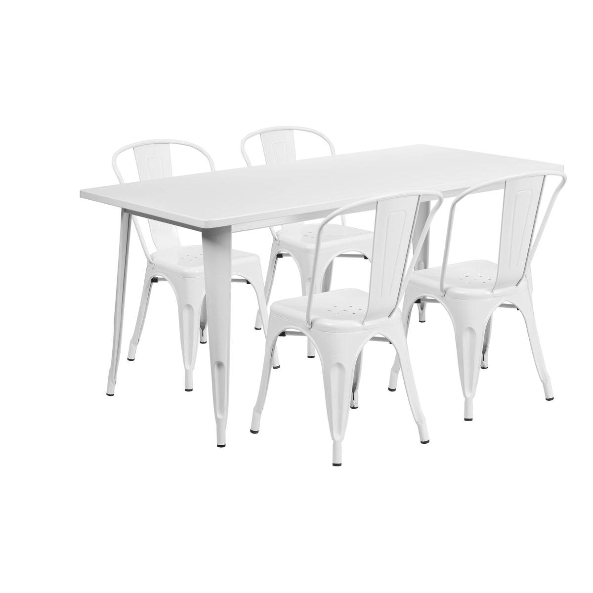 31.5'' x 63'' Rectangular Metal Indoor-Outdoor Table Set with 4 Stack Chairs