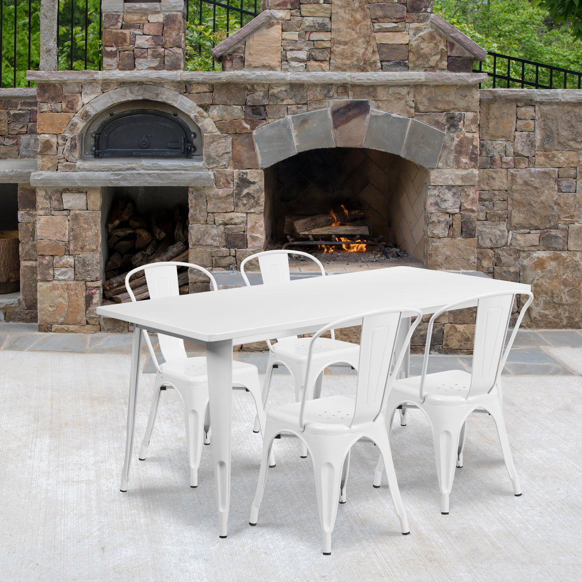 31.5'' x 63'' Rectangular Metal Indoor-Outdoor Table Set with 4 Stack Chairs - Image 2