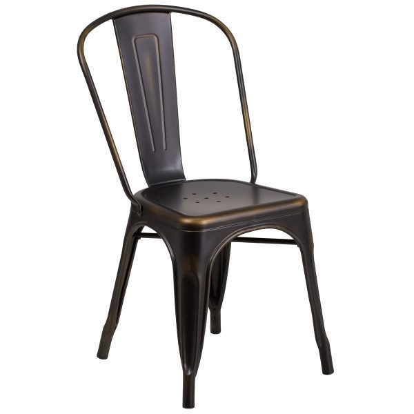 Distressed Metal Indoor-Outdoor Stackable Chair - Kitchen Furniture