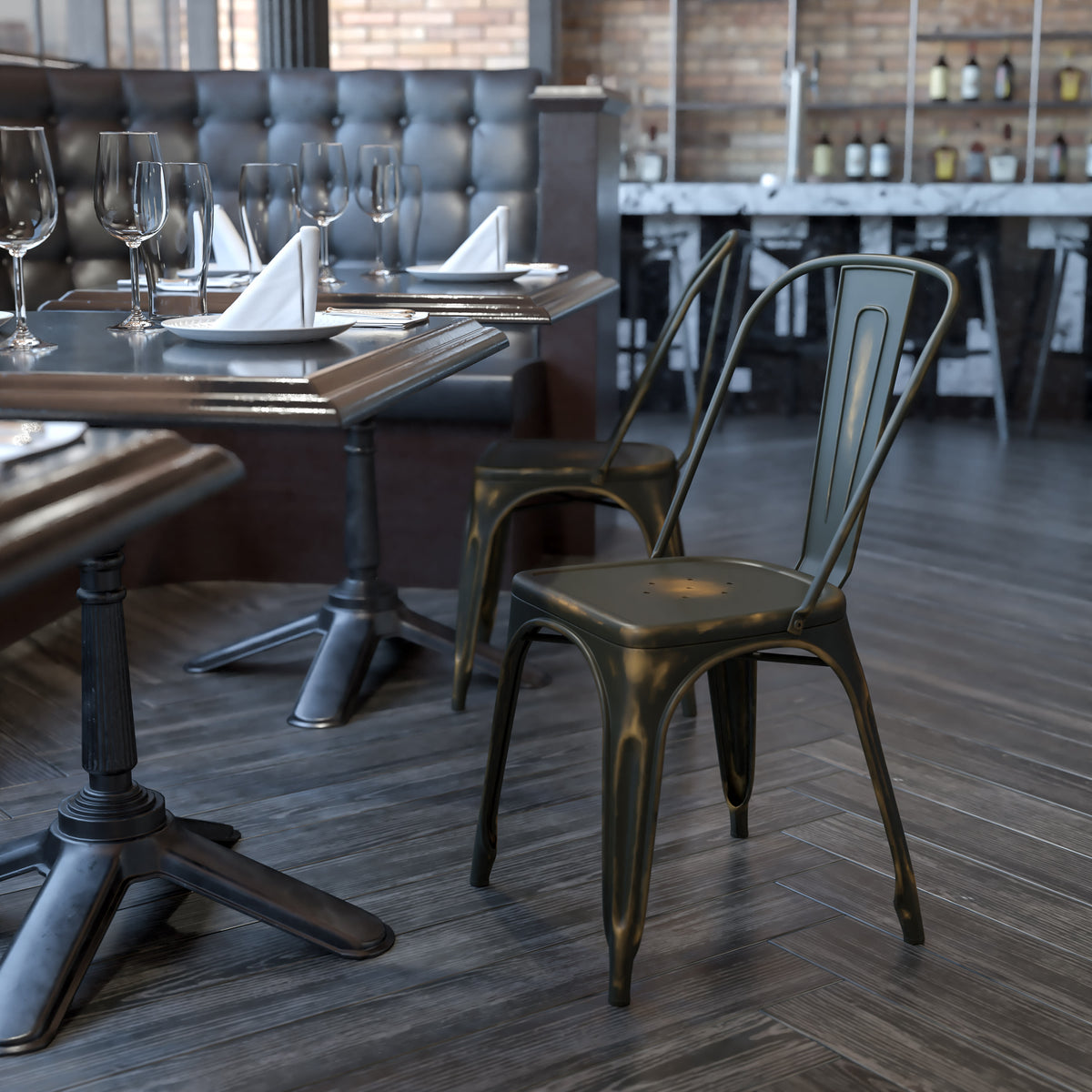 Distressed Metal Indoor-Outdoor Stackable Chair - Kitchen Furniture - Image 2