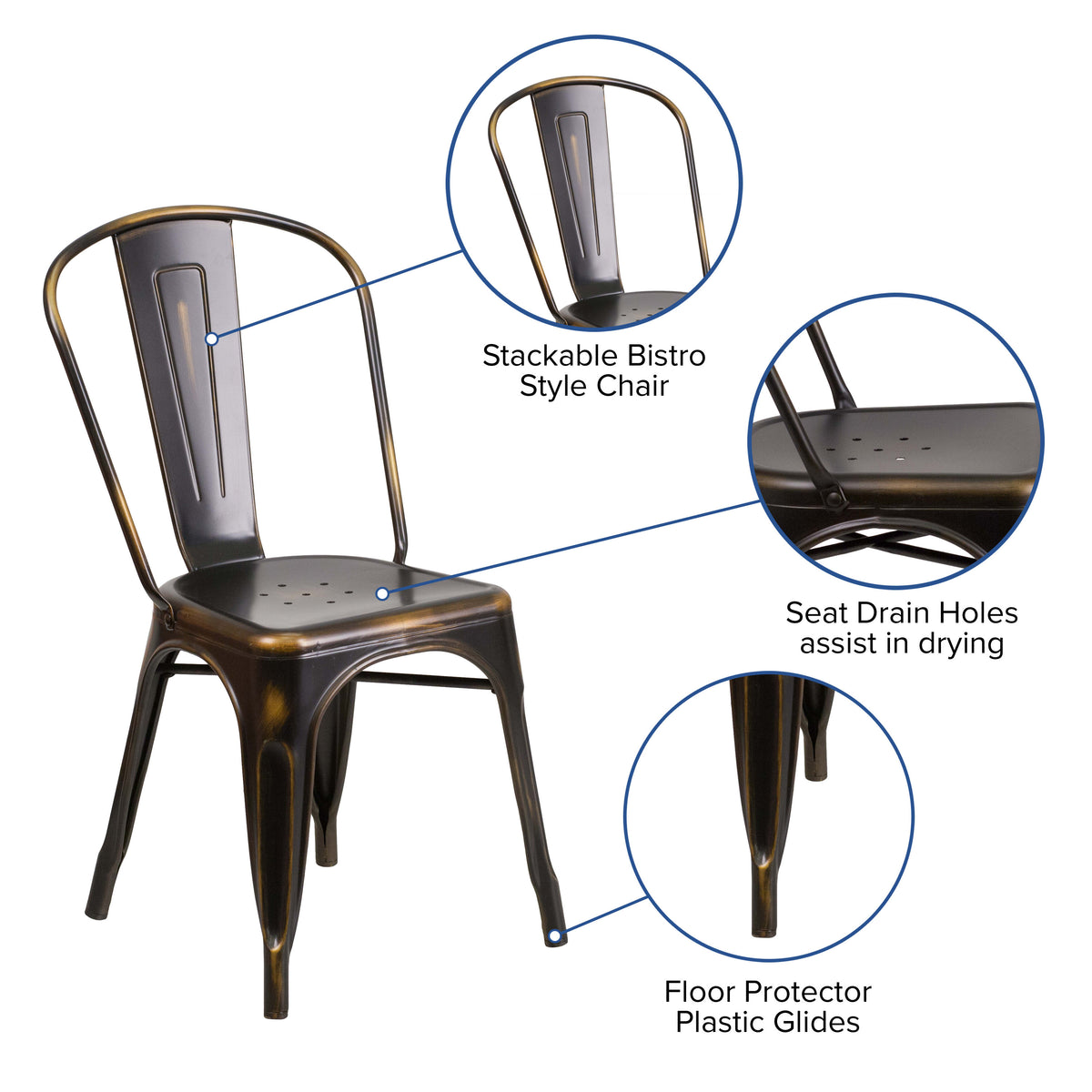 Distressed Metal Indoor-Outdoor Stackable Chair - Kitchen Furniture - Image 3