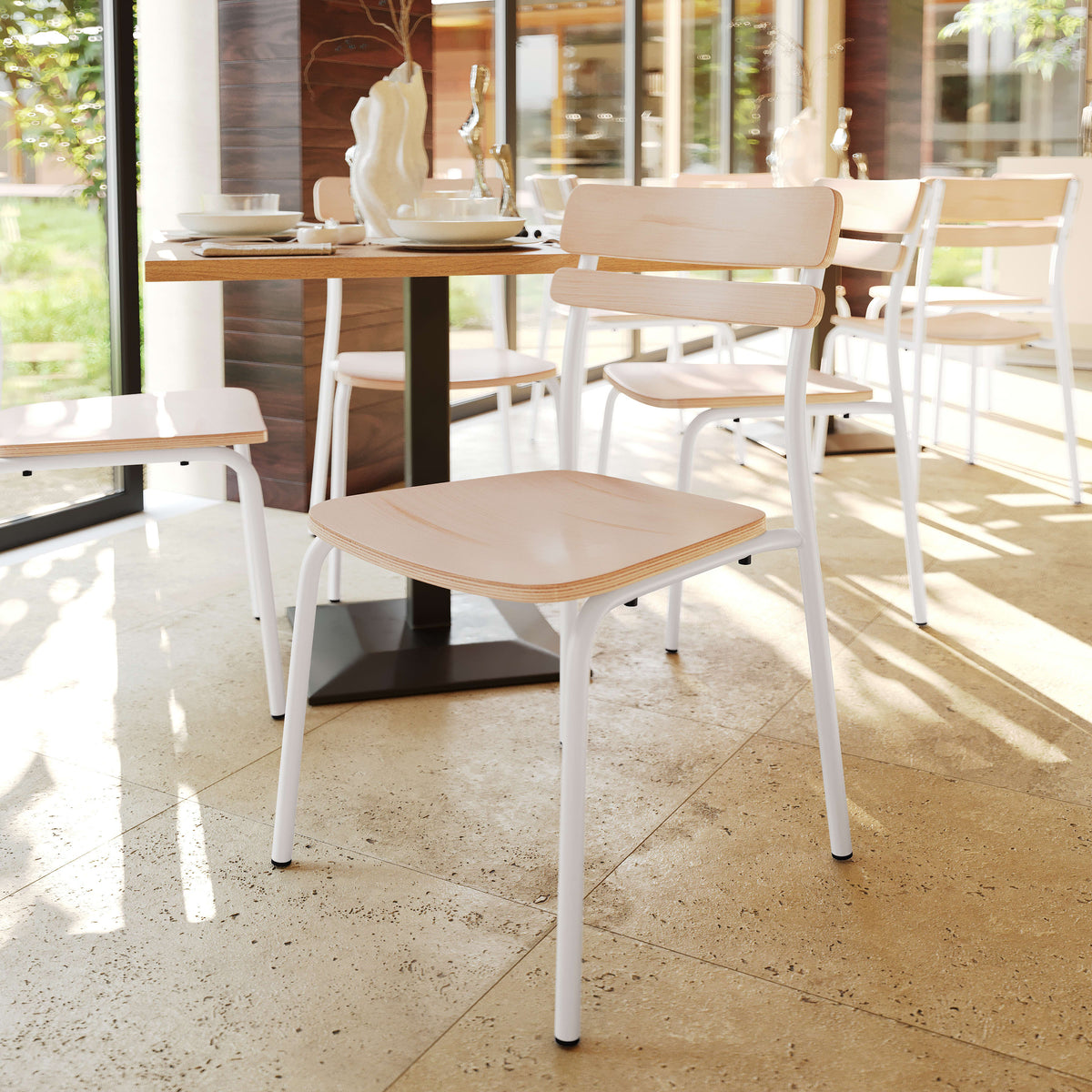 Commercial Solid Wood Dining Chair with Frame and Antique Finish - Image 2