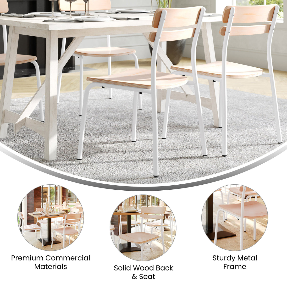 Commercial Solid Wood Dining Chair with Frame and Antique Finish - Image 3