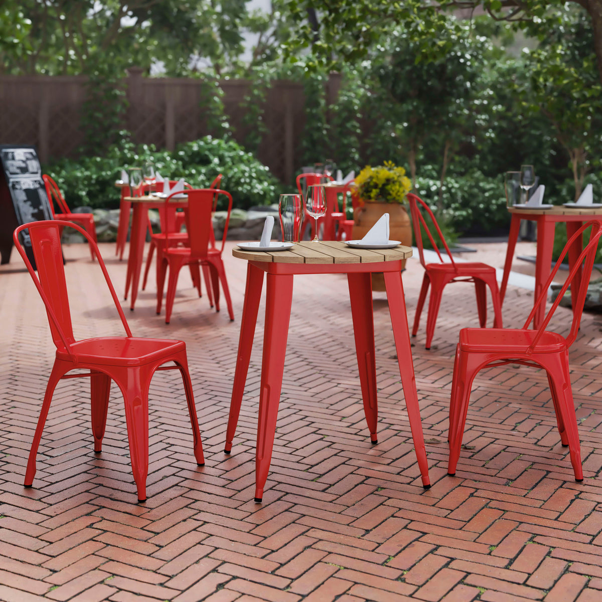 23.75" RD Commercial Poly Resin Restaurant Table with Steel Frame - Image 2