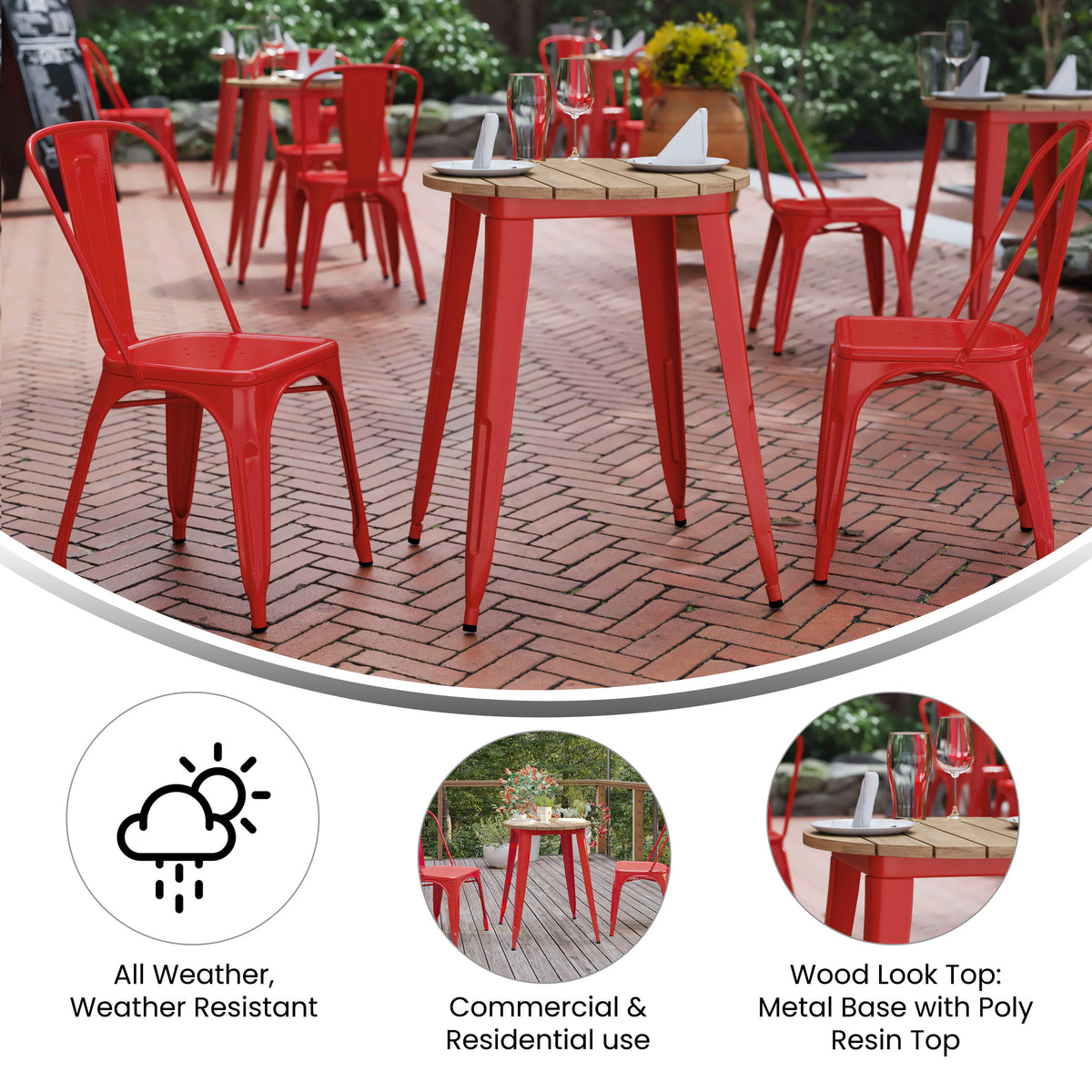23.75" RD Commercial Poly Resin Restaurant Table with Steel Frame - Image 3