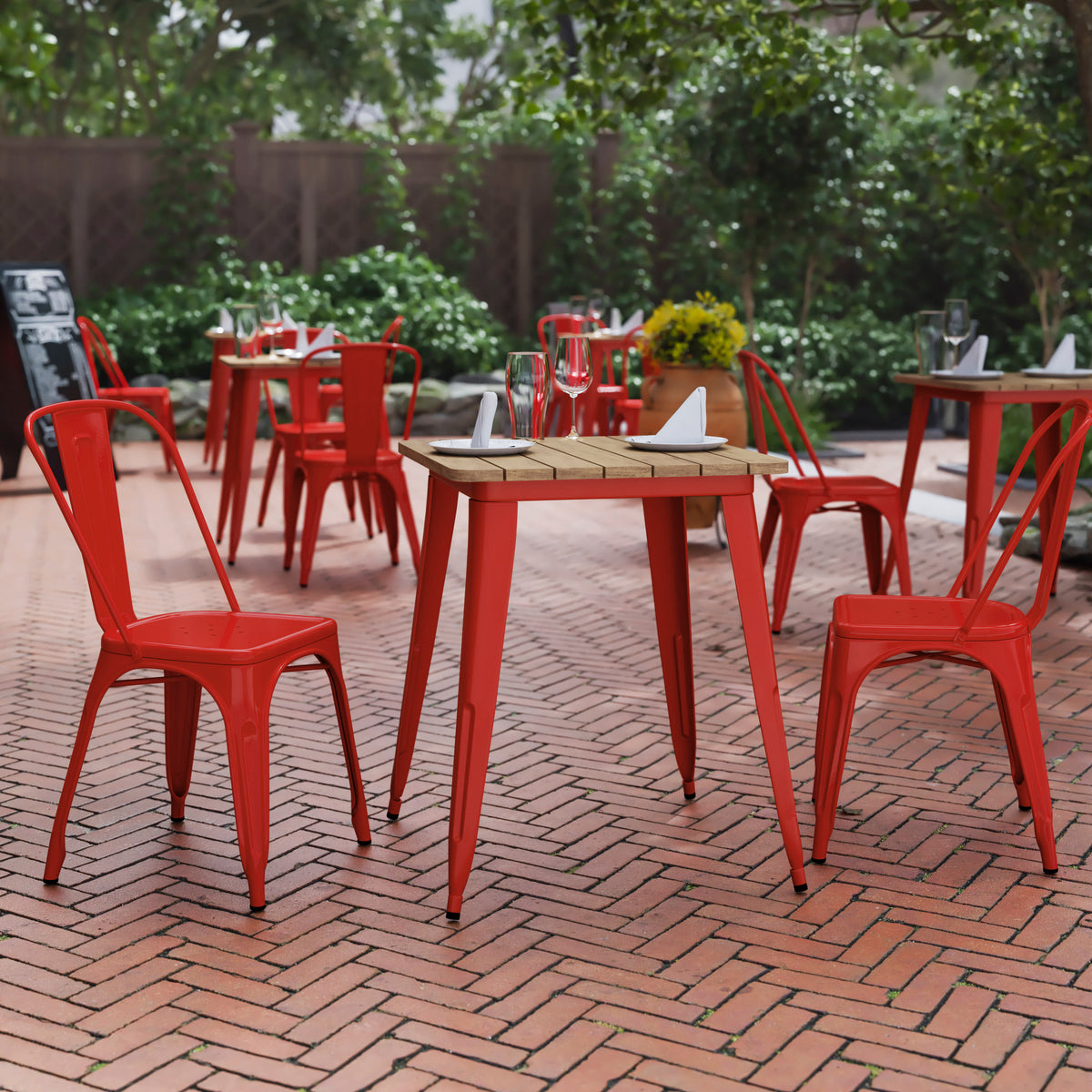 23.75" SQ Commercial Poly Resin Restaurant Table with Steel Frame - Image 2