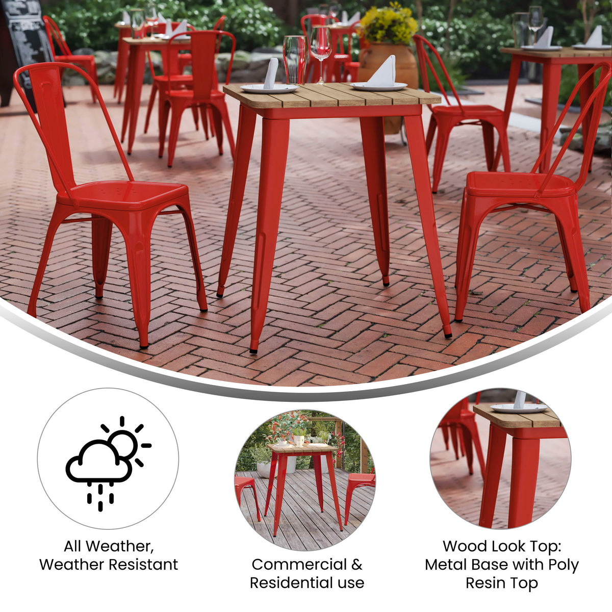 23.75" SQ Commercial Poly Resin Restaurant Table with Steel Frame - Image 3