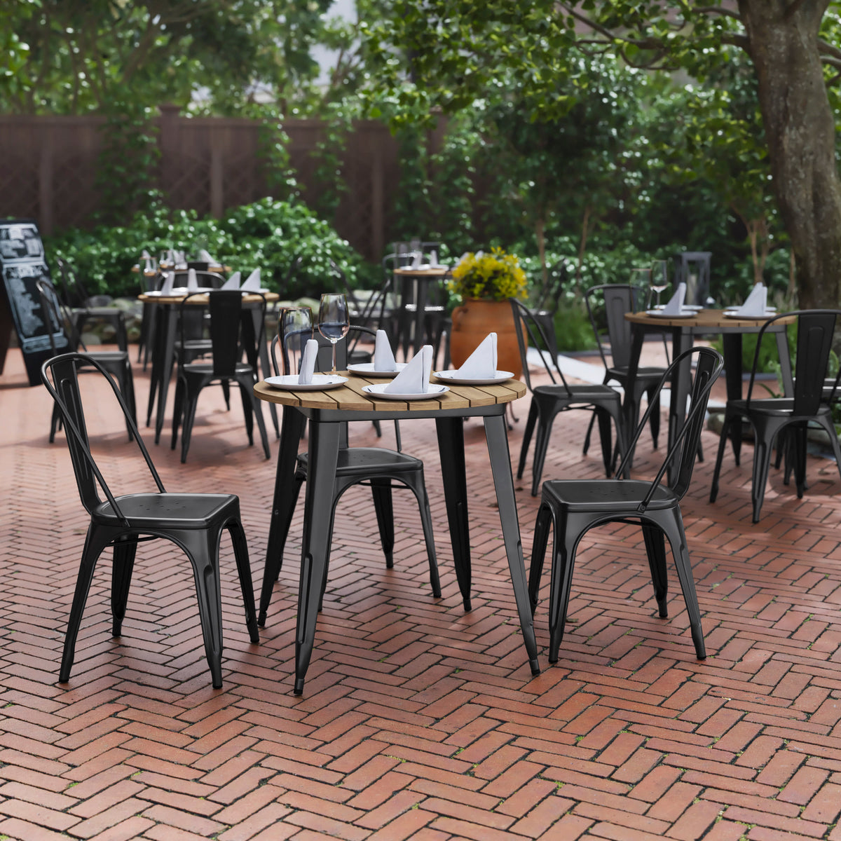 30" RD Commercial Poly Resin Restaurant Table with Steel Frame - Image 2