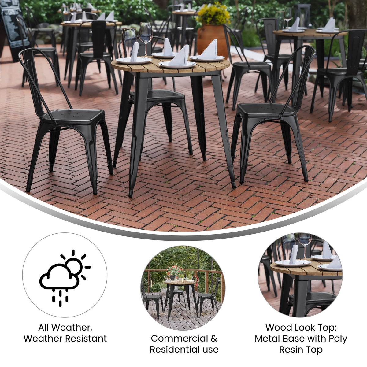 30" RD Commercial Poly Resin Restaurant Table with Steel Frame - Image 3