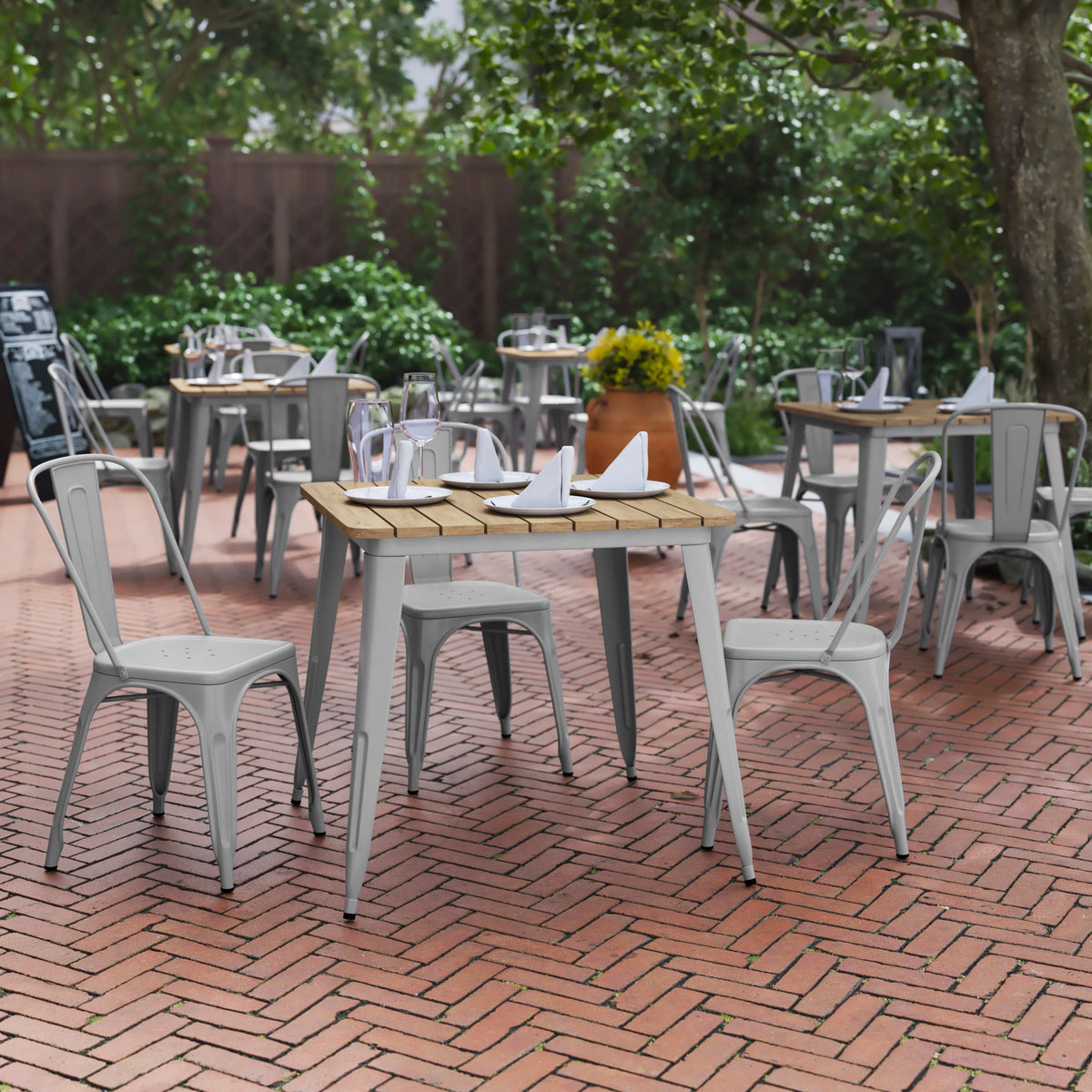 31.5" SQ Commercial Poly Resin Restaurant Table with Steel Frame - Image 2