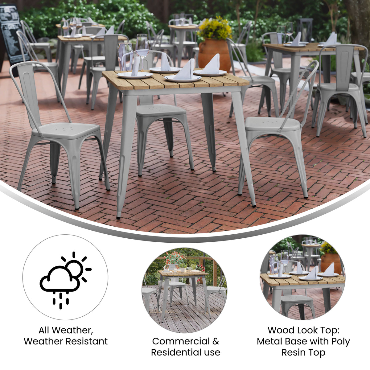 31.5" SQ Commercial Poly Resin Restaurant Table with Steel Frame - Image 3