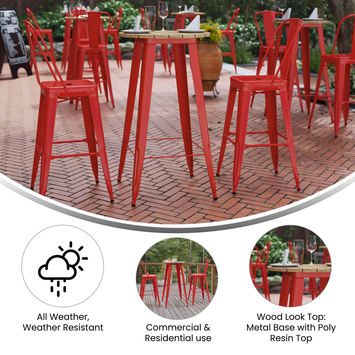 23.75" RD Commercial Poly Bar Top Restaurant Table with Steel Frame - Image 3
