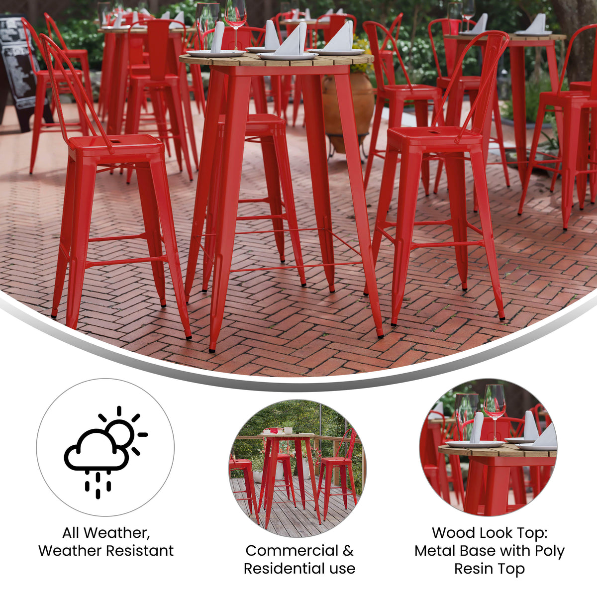 30" RD Commercial Poly Bar Top Restaurant Table with Steel Frame - Image 3