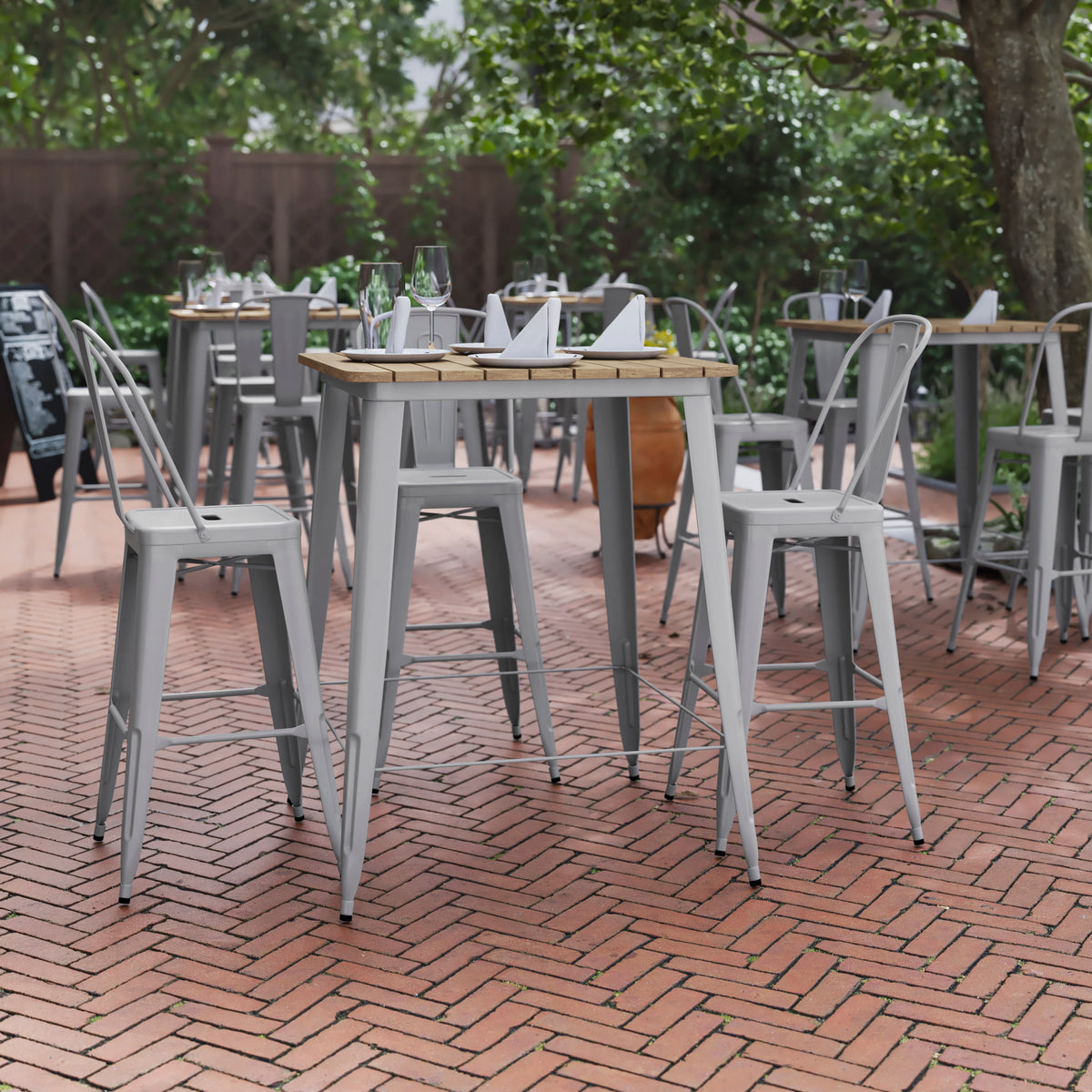 31.5" SQ Commercial Poly Bar Top Restaurant Table with Steel Frame - Image 2