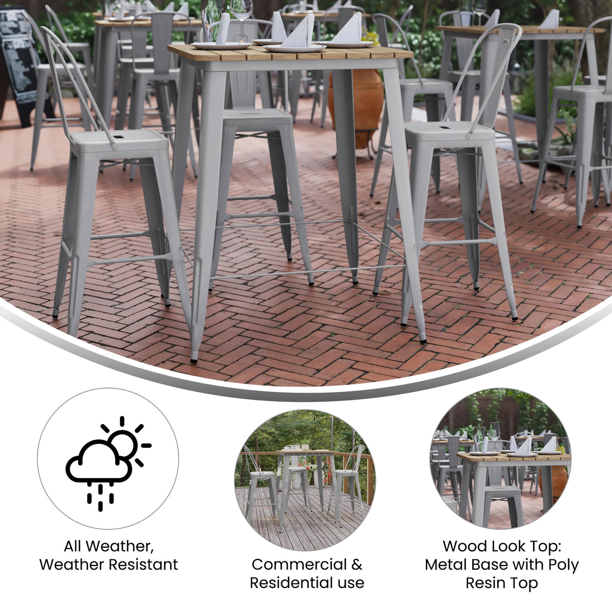 31.5" SQ Commercial Poly Bar Top Restaurant Table with Steel Frame - Image 3