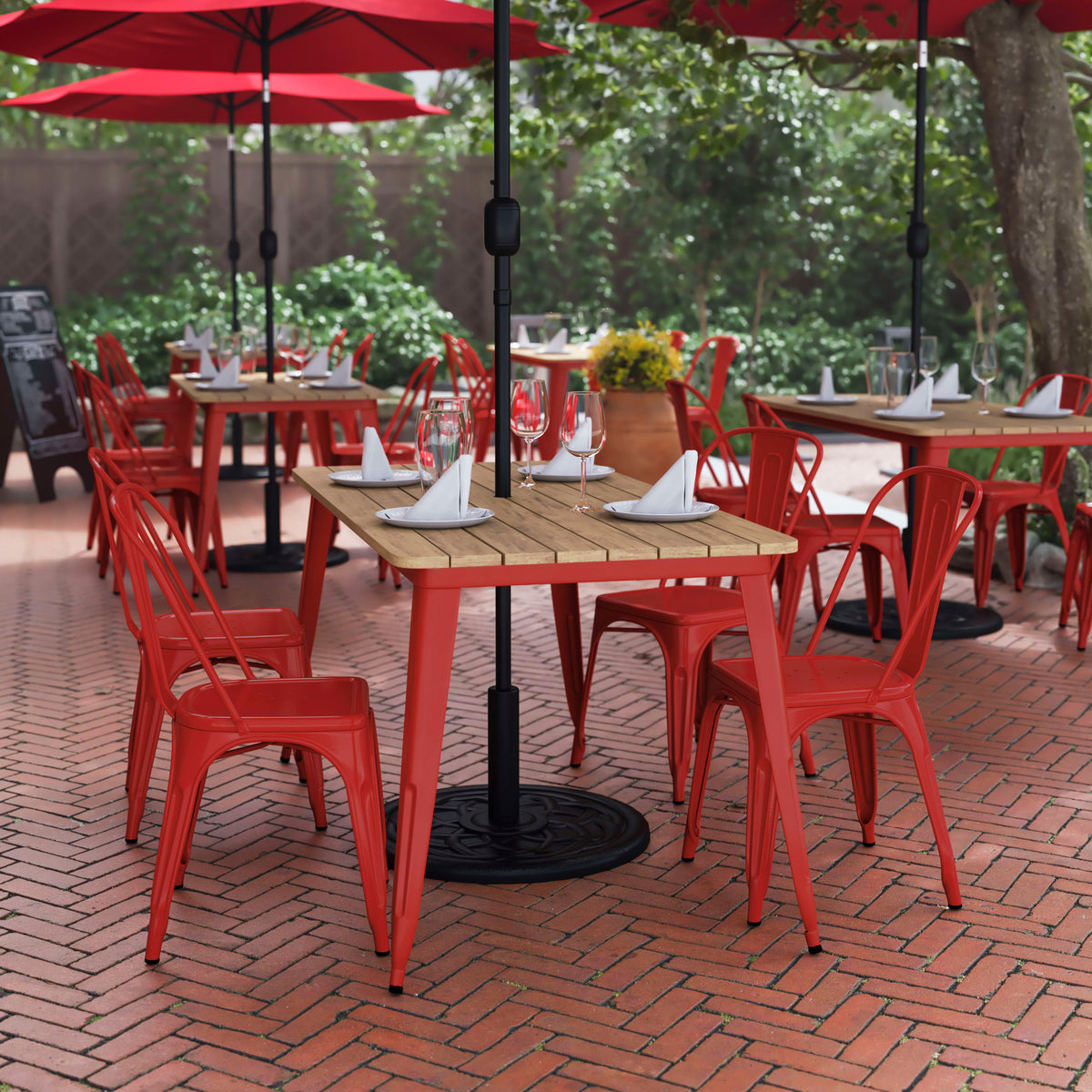 30x60 Commercial Poly Resin Restaurant Table with Umbrella Hole - Image 2