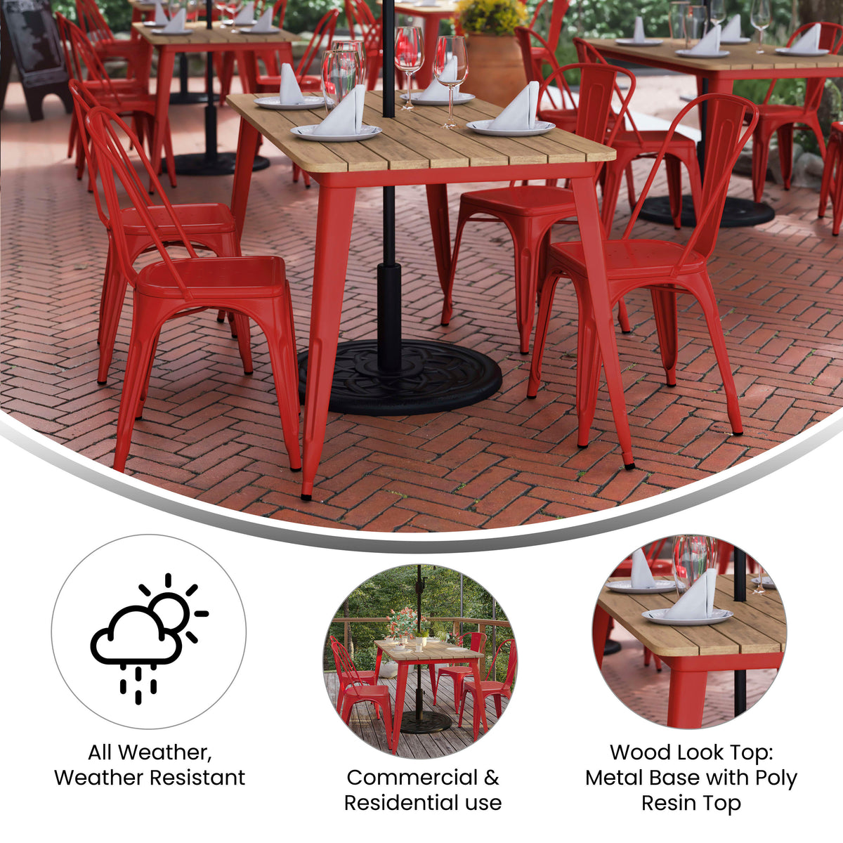 30x60 Commercial Poly Resin Restaurant Table with Umbrella Hole - Image 3