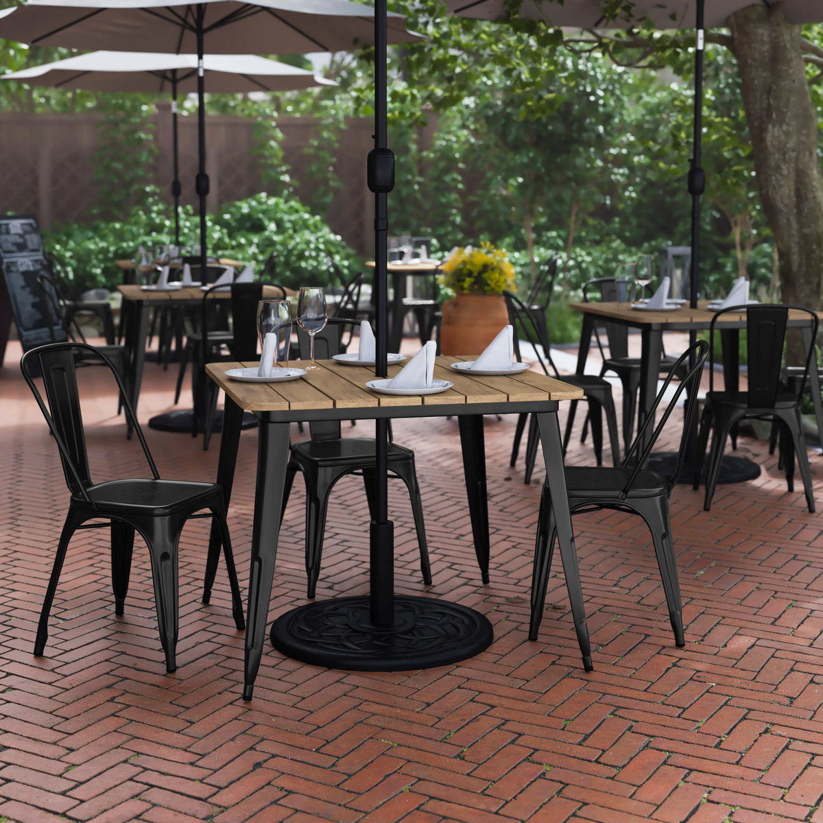 36" SQ Commercial Poly Resin Restaurant Table with Umbrella Hole - Image 2