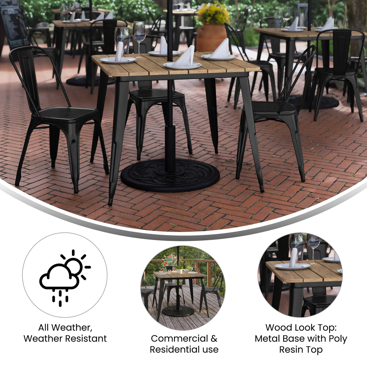 36" SQ Commercial Poly Resin Restaurant Table with Umbrella Hole - Image 3