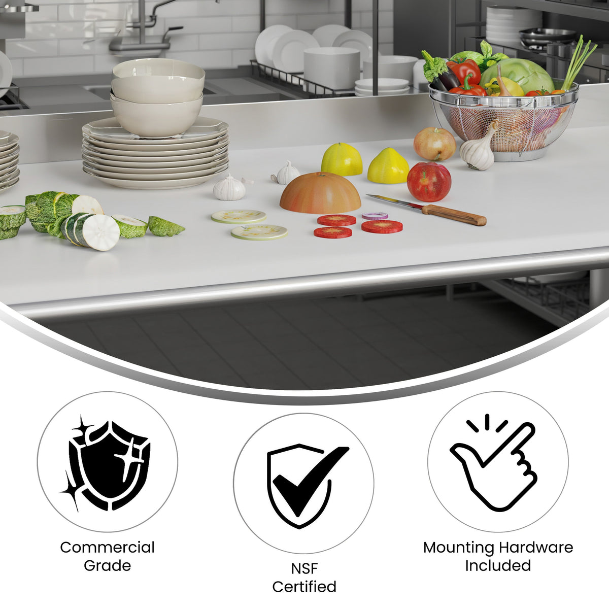 Commercial High-Pressure Poly Top Cutting Board with Brackets - Image 3