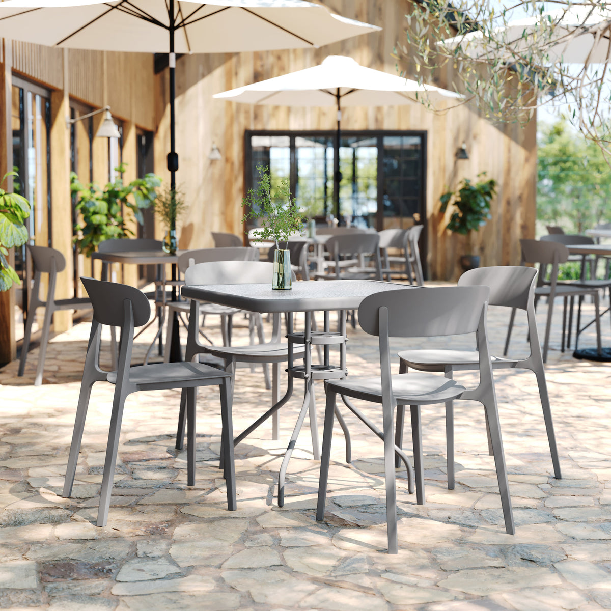 Commercial All-Weather Resin Patio Stack Chair with Contoured Backrest - Image 2