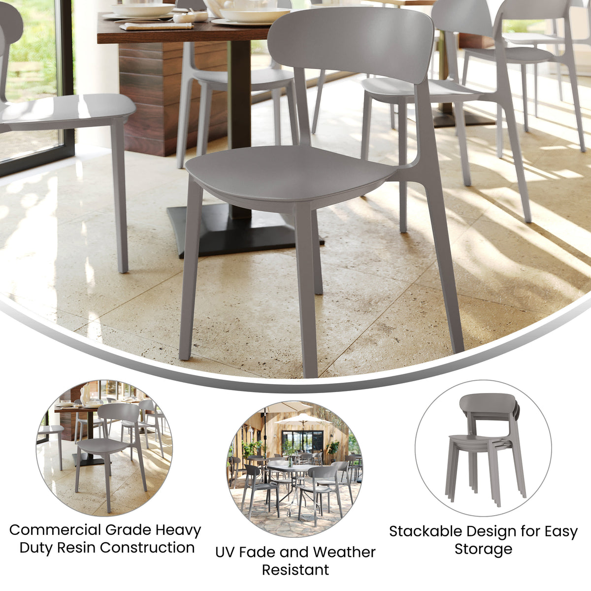 Commercial All-Weather Resin Patio Stack Chair with Contoured Backrest - Image 3