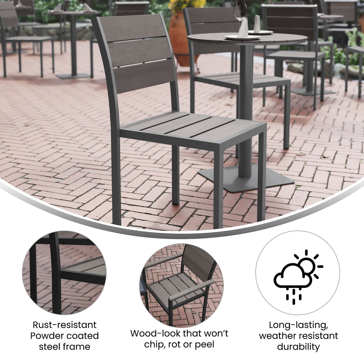 Commercial Grade Armless Outdoor Faux Teak Patio Dining Chair - Image 3