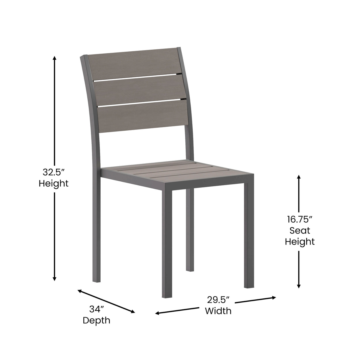 Commercial Grade Armless Outdoor Faux Teak Patio Dining Chair - Image 4