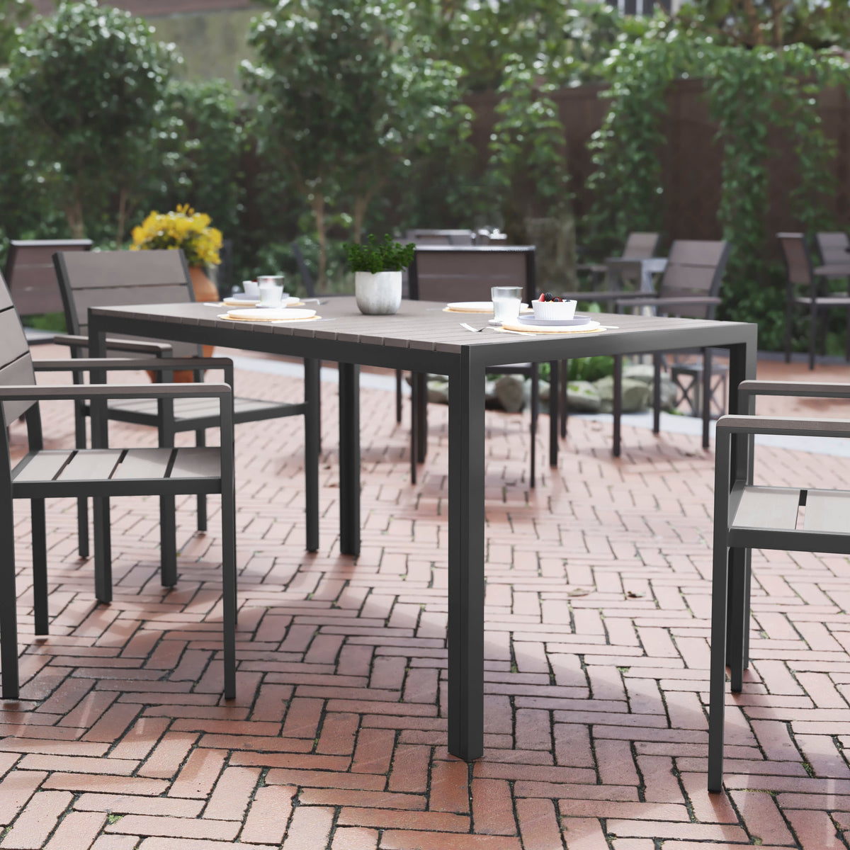 Commercial 55 x 31 Faux Teak Outdoor Patio Table - Image 2
