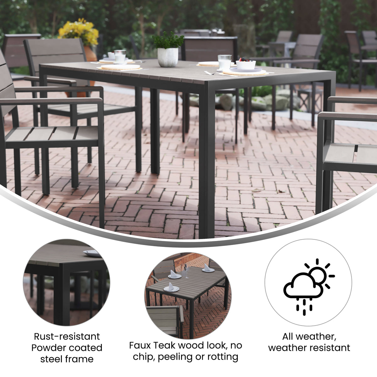 Commercial 55 x 31 Faux Teak Outdoor Patio Table - Image 3
