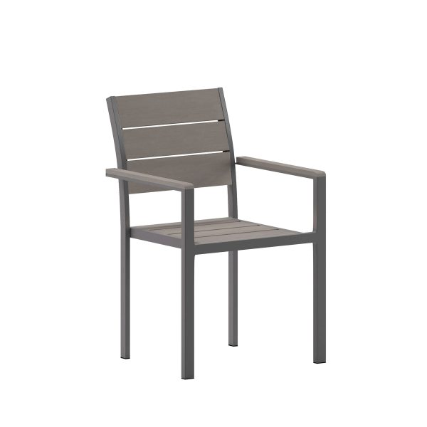 Commercial Grade Outdoor Faux Teak Patio Dining Chair with Arms