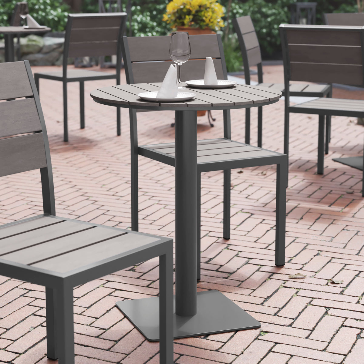 Commercial 24 Inch Round Faux Teak Outdoor Patio Dining Table - Image 2