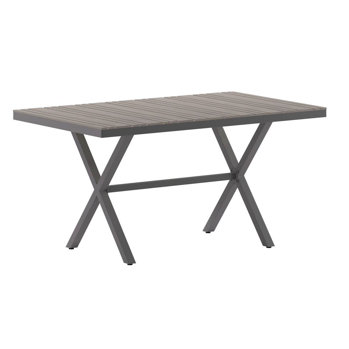 Commercial 59 x 35.5 Cross Frame Faux Teak Outdoor Patio Table