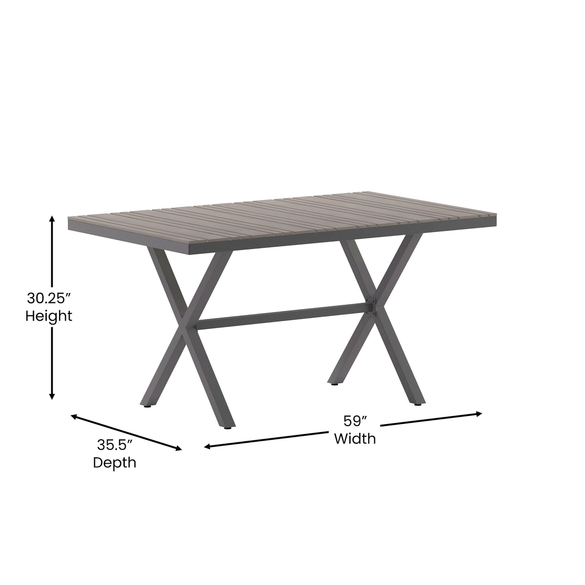 Commercial 59 x 35.5 Cross Frame Faux Teak Outdoor Patio Table - Image 4