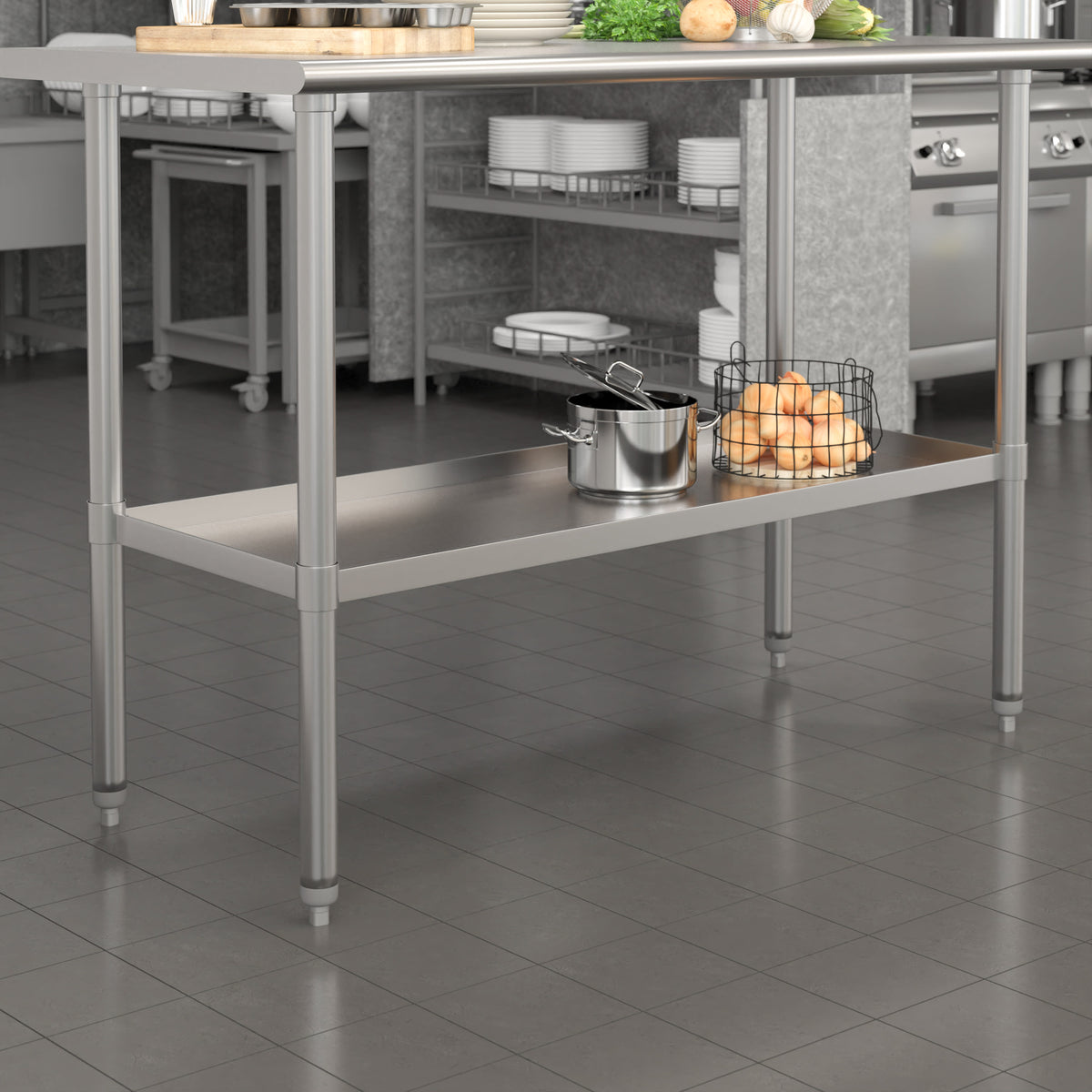Galvanized Steel Adjustable Add-On Work Table Restaurant Shelf for Work Tables - Image 2