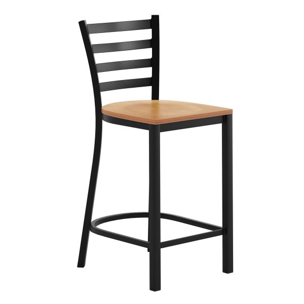 Commercial Ladder Back Metal Counter Stool - Upholstered Seat