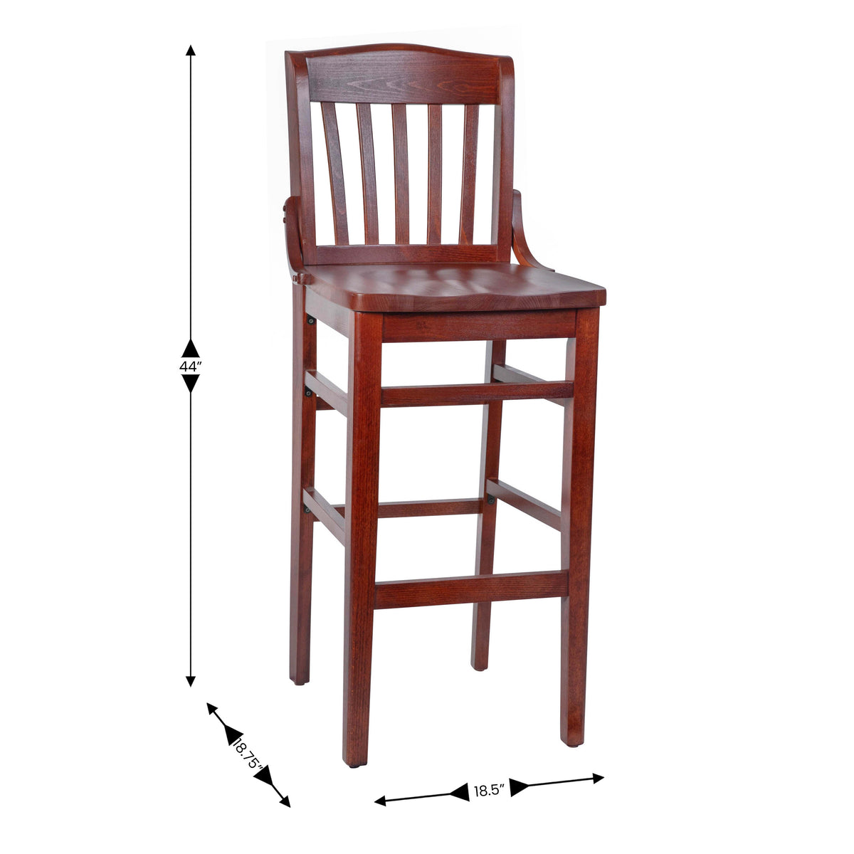 School House Back Wood Restaurant Dining Barstool with Footrest - Image 4