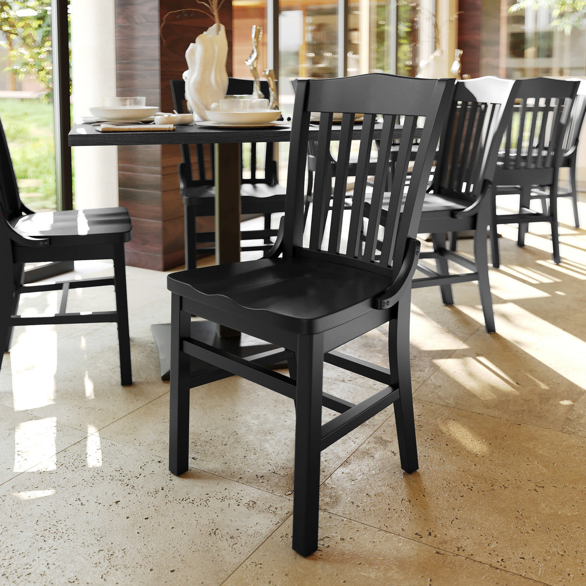 School House Back Wooden Restaurant Dining Chair - Image 2