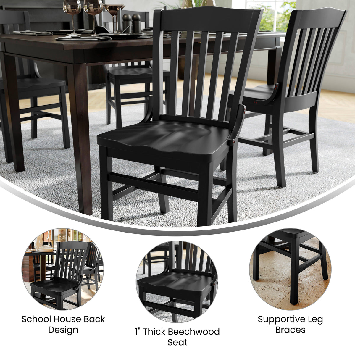 School House Back Wooden Restaurant Dining Chair - Image 3