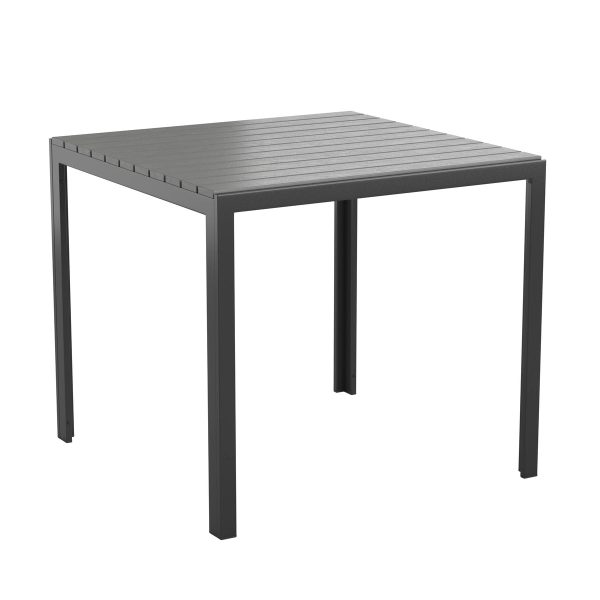 Indoor/Outdoor Commercial Steel Patio Table with Poly Resin Slatted Top