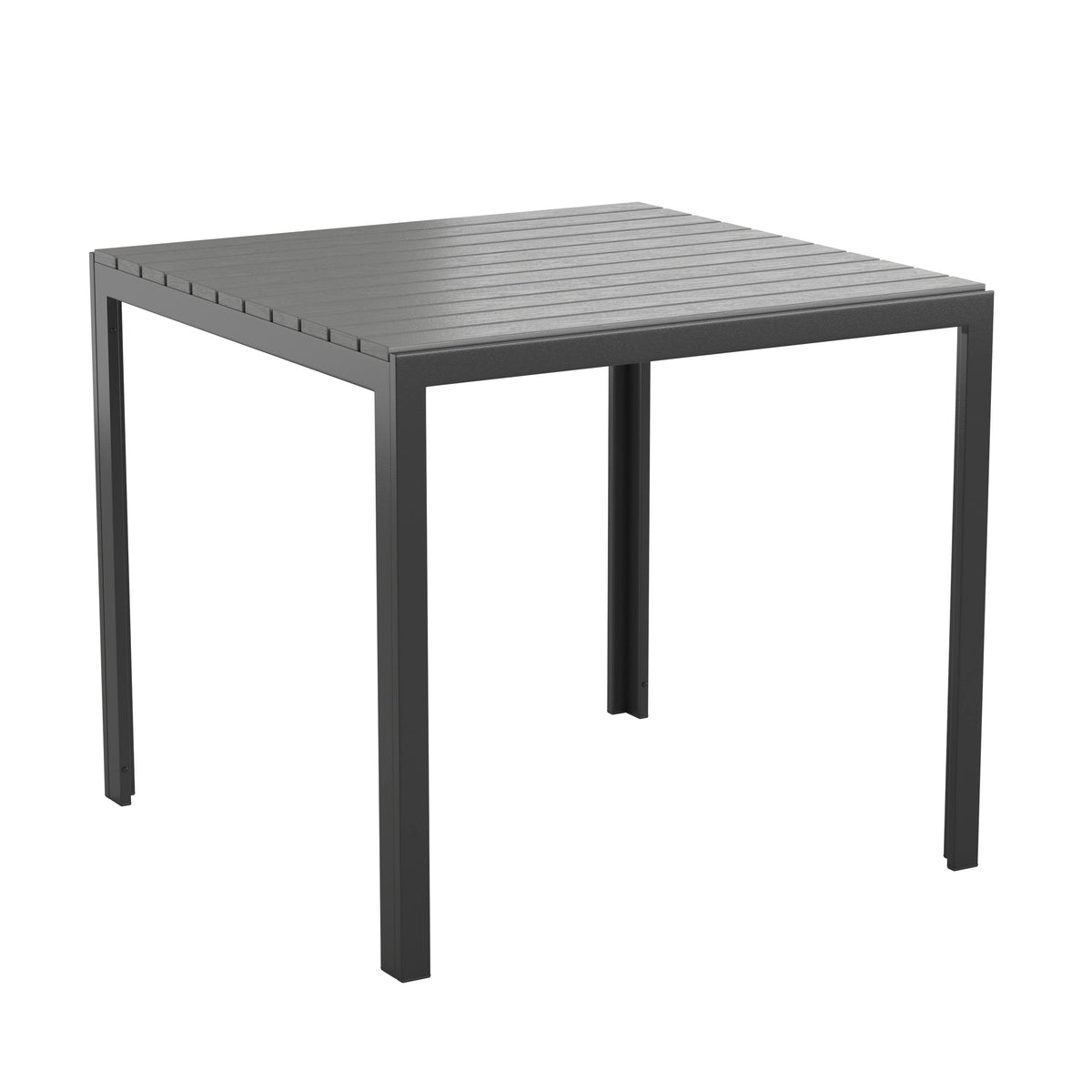 Indoor/Outdoor Commercial Steel Patio Table with Poly Resin Slatted Top