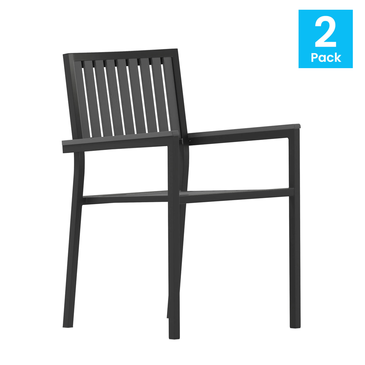 Indoor/Outdoor Patio Club Chair with Poly Resin Back and Seat Slats-2 Pack - Image 2