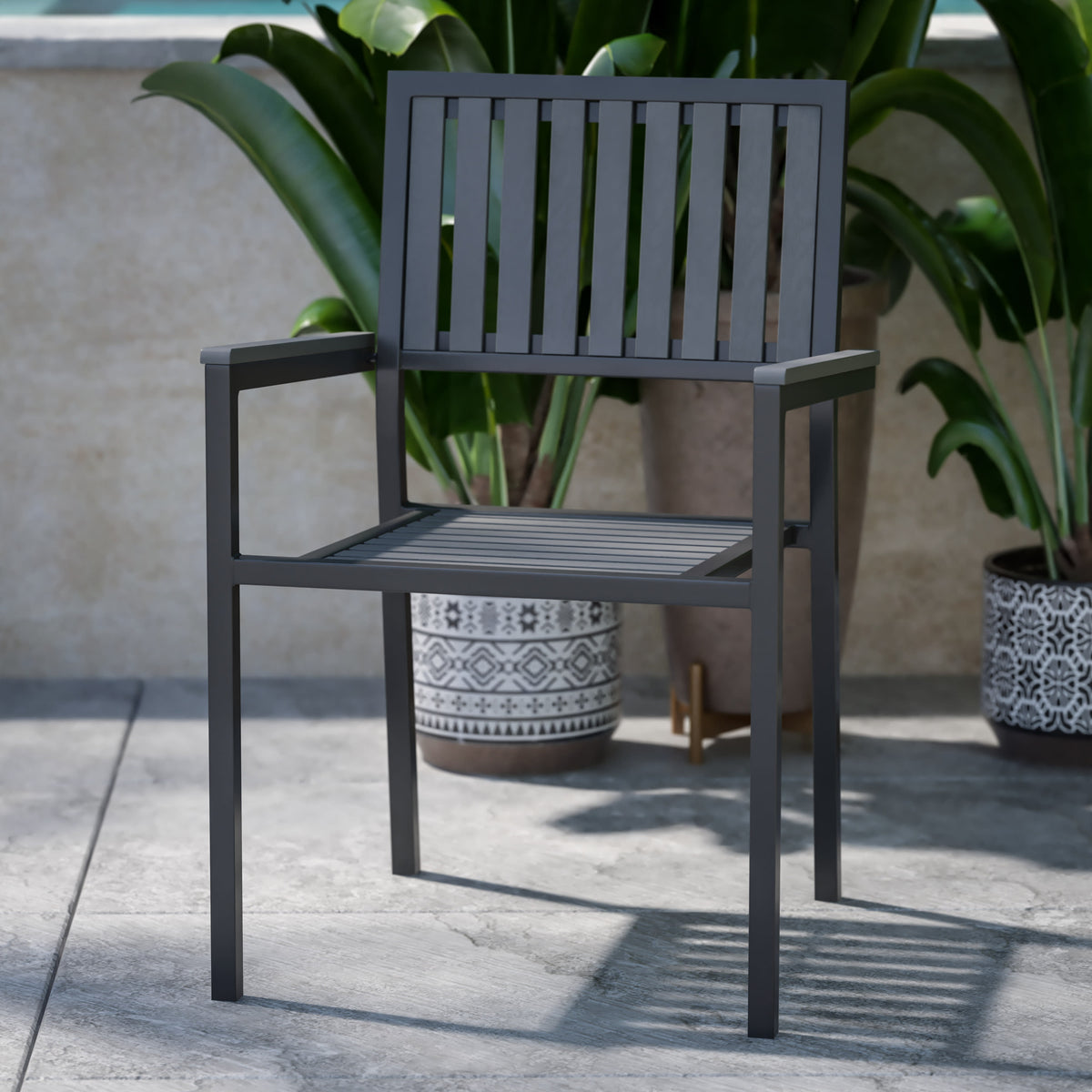 Indoor/Outdoor Patio Club Chair with Poly Resin Back and Seat Slats-2 Pack - Image 3