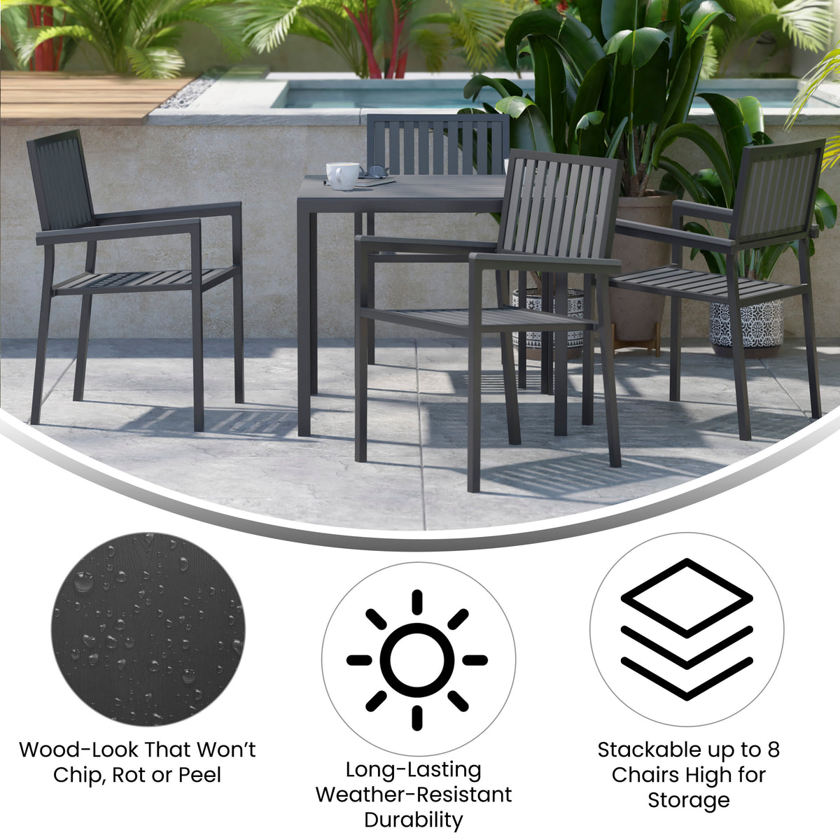 Indoor/Outdoor Patio Club Chair with Poly Resin Back and Seat Slats-2 Pack - Image 4
