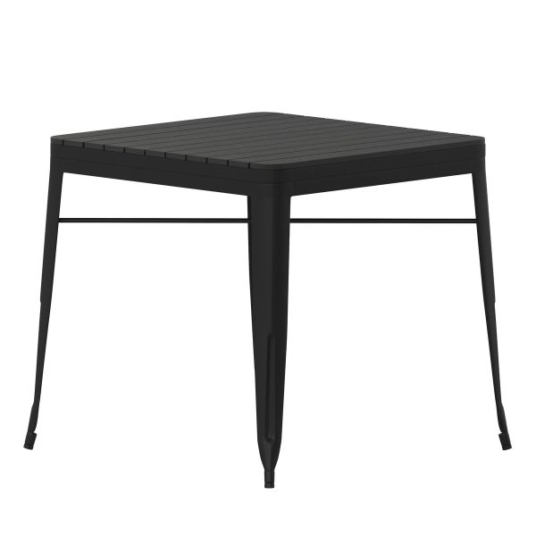 Indoor/Outdoor Commercial Steel Patio Table with Poly Resin Slatted Top