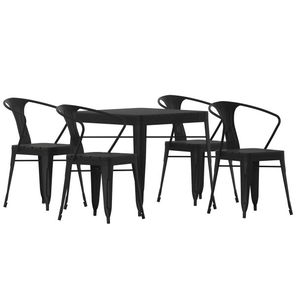 All-Weather Resin Top Square Table & 4 Metal Chairs with Poly Resin Seats